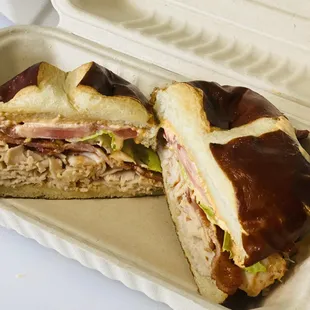 Turkey Bacon BLT on Pretzel Bun