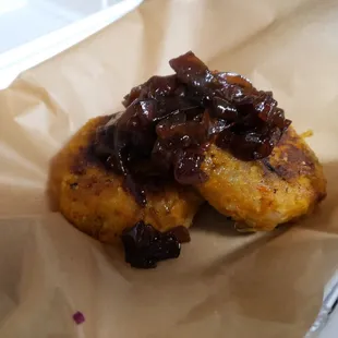 Root Vegetable Cakes with Onion Jam