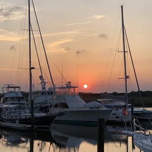 View from outdoor dining area, sunset over Amelia river