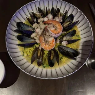 mixed seafood and saffron rice