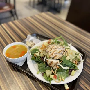 Pineapple salad and chicken noodle soup