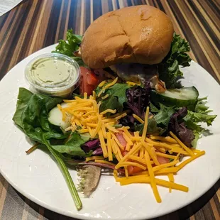 Grilled chicken sandwich with side salad