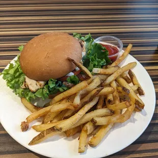 Grilled chicken sandwich with fries