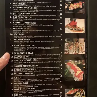 Sushi menu