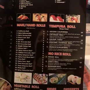 Sushi menu