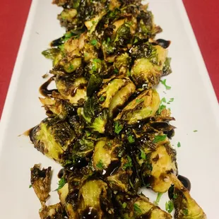 brussel sprouts on a white plate