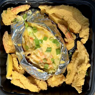 Crawfish Stuffed Potato with 4 Gulf Shrimp &amp; 3 Catfish Fillets by Always Cooking NOLA