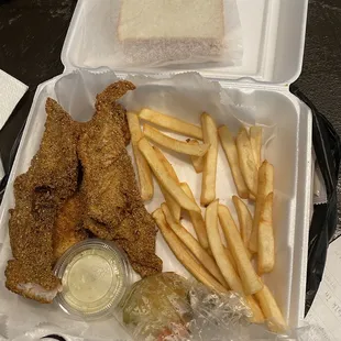 3 Catfish Tails with no fries eaten and that's all they gave for $20