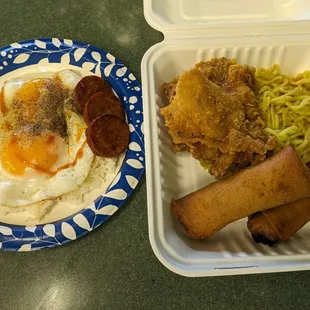 Shock &amp; Awe $4, on left. Okazu goodies on right.