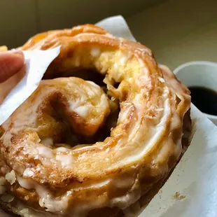 2/3 of my Cinnamon roll... so good! It's like dessert!