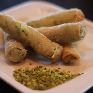 feta cheese cigars with pistachios & honey syrup