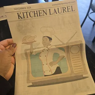 Newspaper style table menu