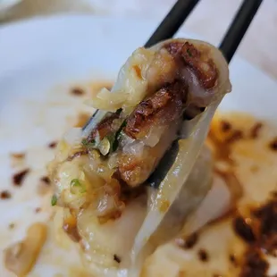 Inside roasted duck and mushroom rice roll