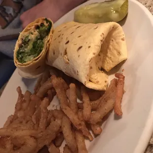 Buffalo chicken wrap and onion shoestrings. DELICIOUS!!!