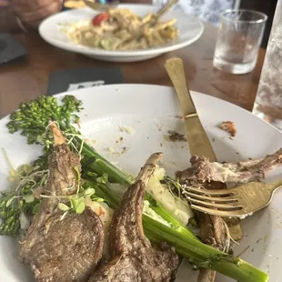 Jerk Lamp Chops with Jerk Shrimp Pasta in the background