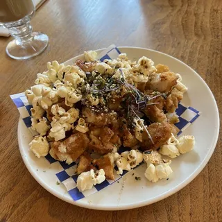 Popcorn Chicken and Waffle Bits Breakfast