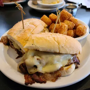 Steak and cheese, tots