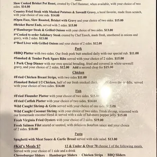Dinner menu
