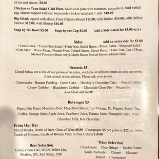 Back page with beverages and desserts