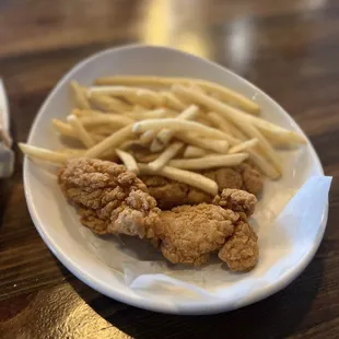 Kids chicken strips and fries