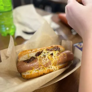 Bacon wrapped cheese dog