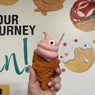 Taiyaki with strawberry dole whip and ube filling