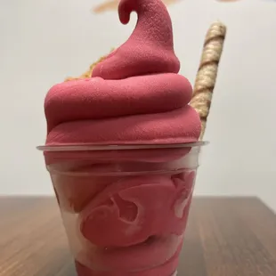 My taiyaki is hiding behind the pomegranate dole whip.  He was a little tail-less and crumbly.