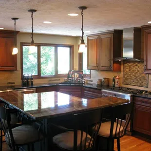 a kitchen with a center island