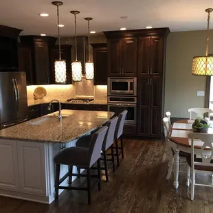 a kitchen with a center island