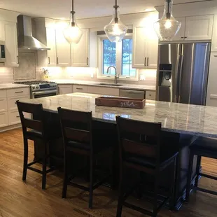 a kitchen with a center island