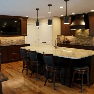 a kitchen with a center island