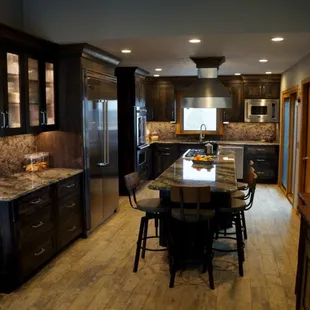 a kitchen with a center island