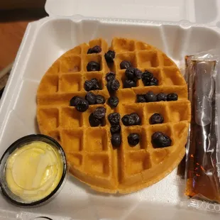 a waffle with blueberries