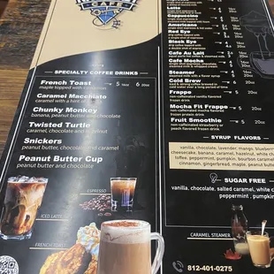 Coffee menu