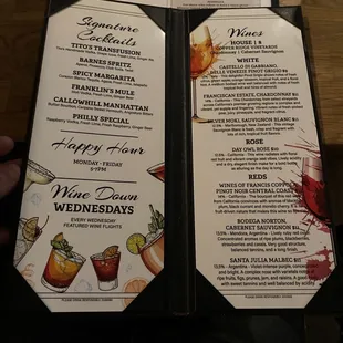 a menu for a wine tasting event