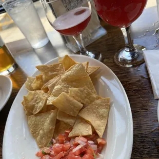 Chips and salsa (philly style) and blueberry sour