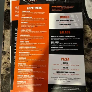 the menu of the kitley inn