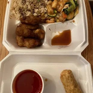 Garlic shrimp and sweet and sour chicken