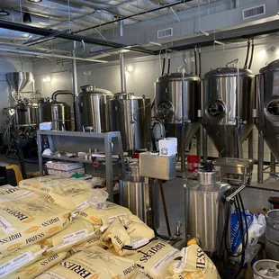 Brewing Kettles and Fermenters in the Back