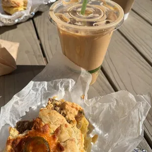 Cheddar jalapeño biscuit &amp; ice salted maple latte