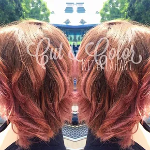 Pale pink highlights and haircut