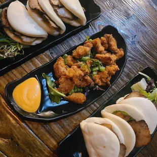 three plates of food