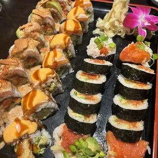 Spicy salmon roll, spicy tuna roll, hang ten and 7th heaven roll!