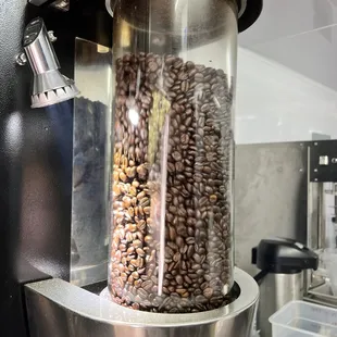 coffee beans in a machine