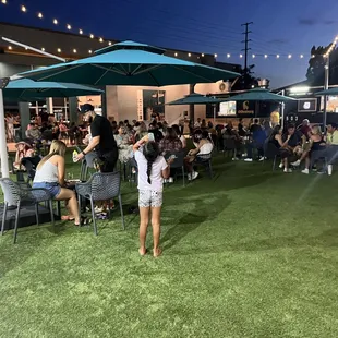 A busy night of people enjoying themselves.