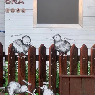 kiwis on a fence
