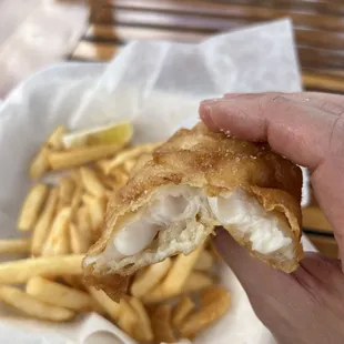 Freshest moist Fish and Chips I ever had anywhere.  It comes with 3 generous size pieces of fish.  Highly recommended.