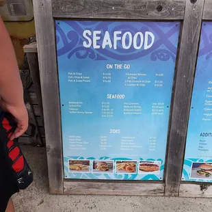 a menu for seafood