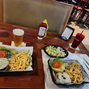 Swiss burger and fries $11