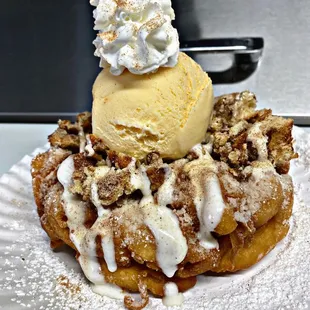 a waffle topped with ice cream